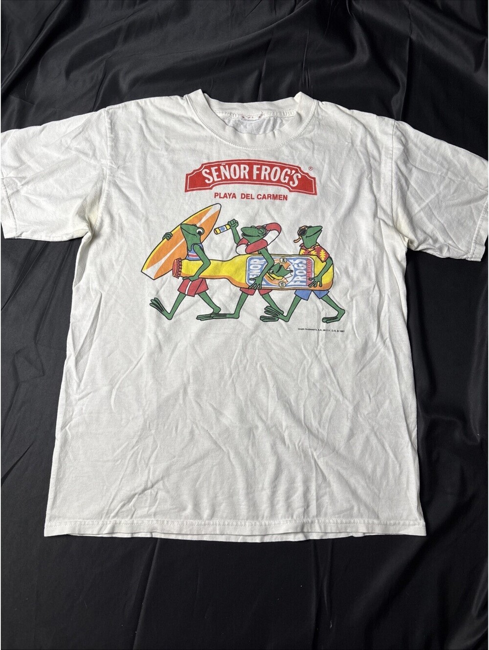 Senor Frogs Playa del Carmen Vintage Men's T-Shirt White Red